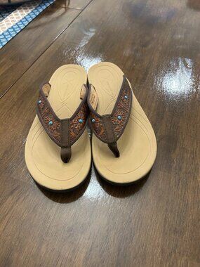 Twisted X Brown Leather Turquoise Stone Sandals Women’s 10